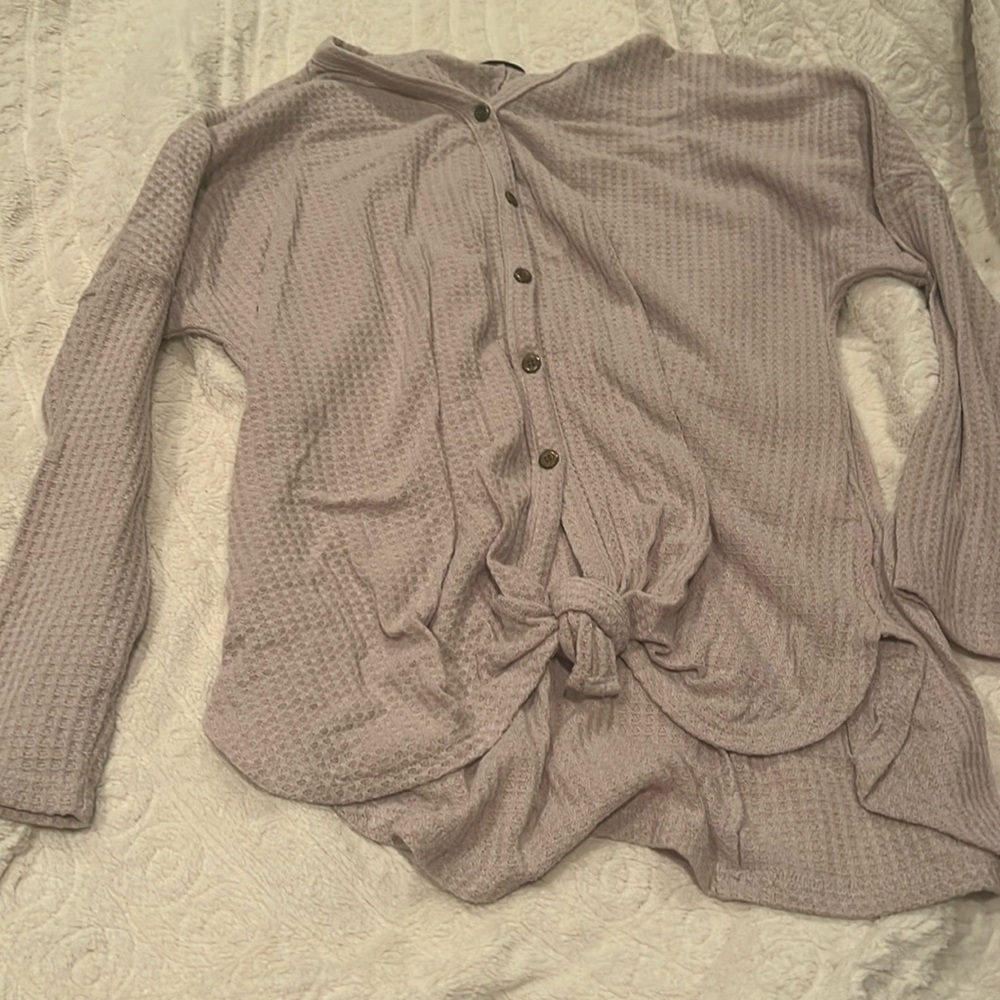 Knot front waffle lounge shirt